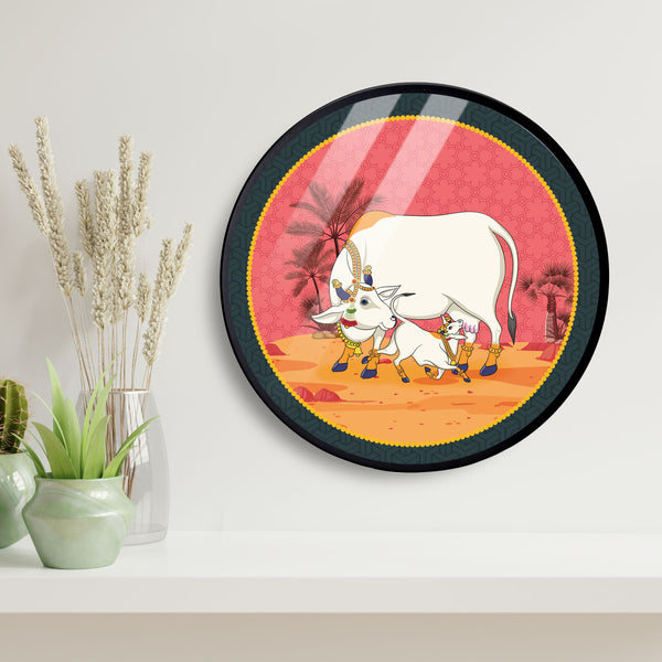 Cow feeding Acrylic Art Print with Metal Ring