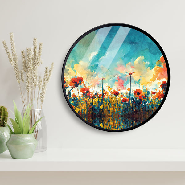 Multi Colour Flower Acrylic Art Print with Metal Ring