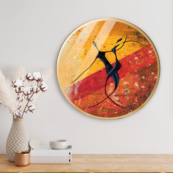 African Couple Dance Acrylic Art Print with Gold Color Metal Ring