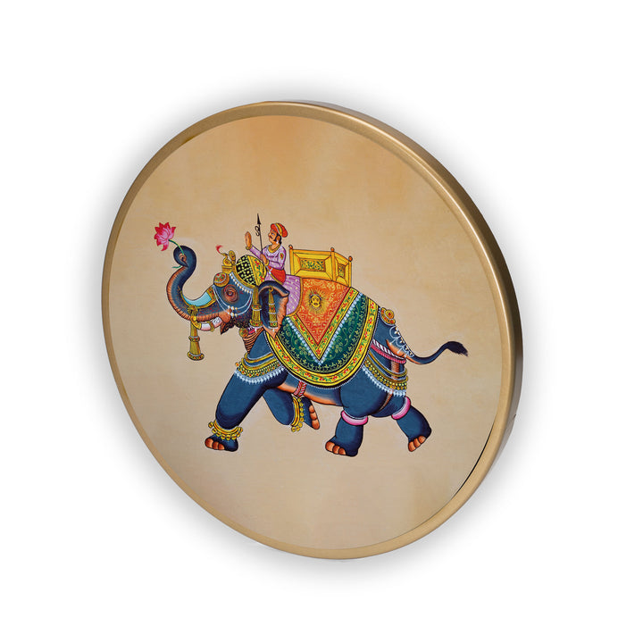 Elephant Mahavat Acrylic Art Print with Gold Color Metal Ring