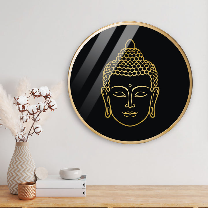 Black Bhuddha Acrylic Art Print with Gold Color Metal Ring