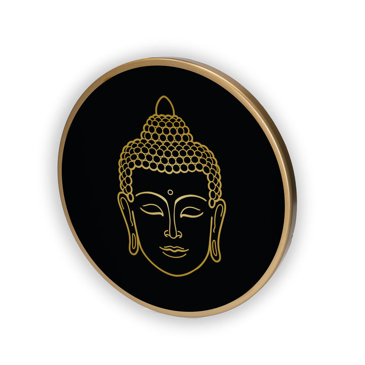 Black Bhuddha Acrylic Art Print with Gold Color Metal Ring