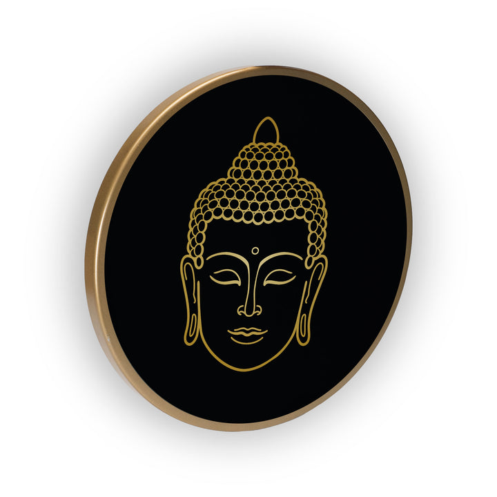 Black Bhuddha Acrylic Art Print with Gold Color Metal Ring