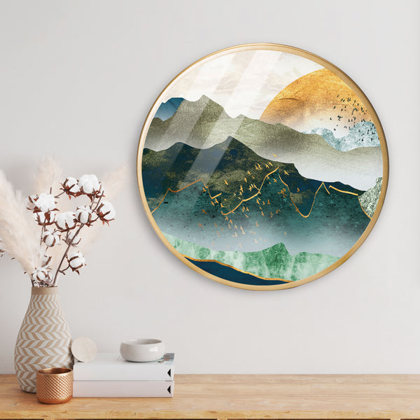 Nature Scenery Acrylic Art Print with Gold Color Metal Ring