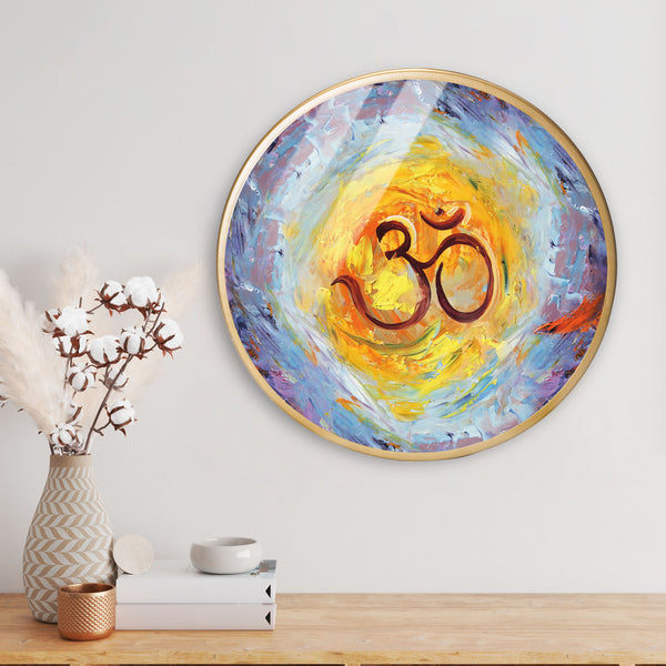 Om Abatract Acrylic Art Print with Gold Color Metal Ring