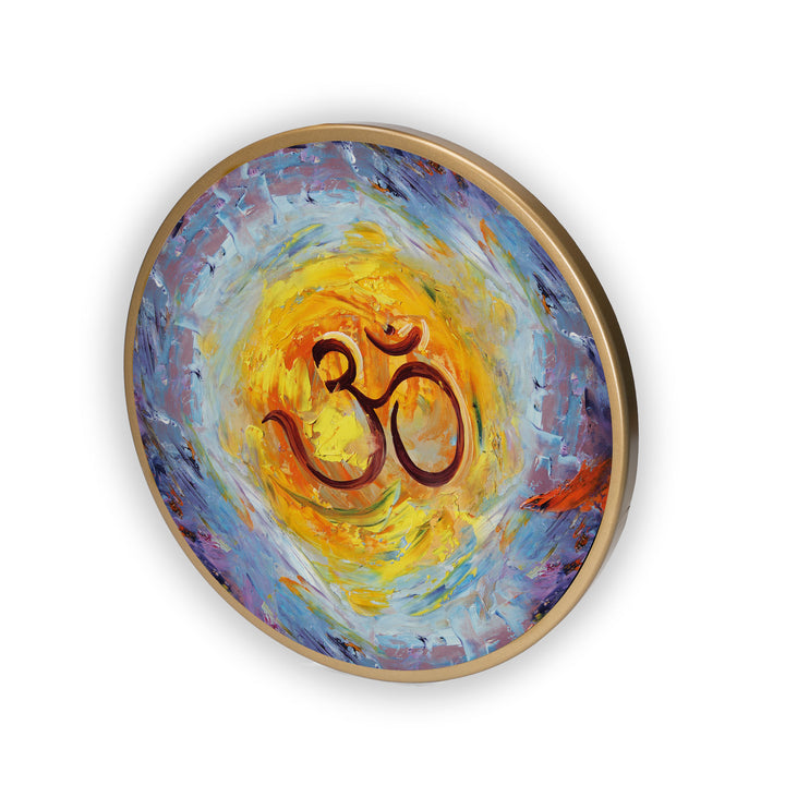 Om Abatract Acrylic Art Print with Gold Color Metal Ring