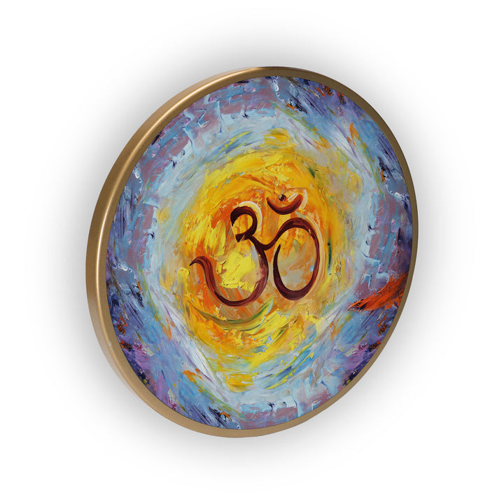 Om Abatract Acrylic Art Print with Gold Color Metal Ring