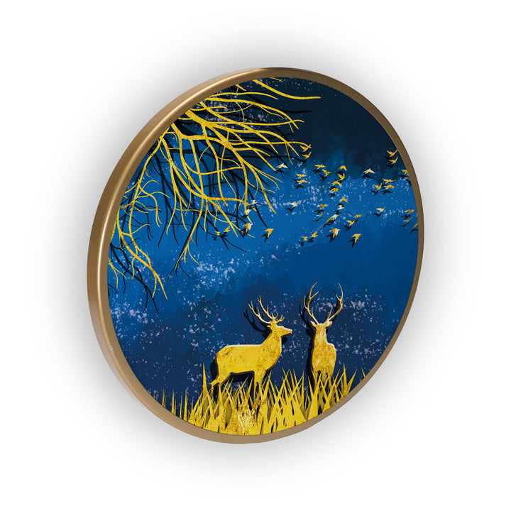 Golden Deer Acrylic Art Print with Gold Color Metal Ring