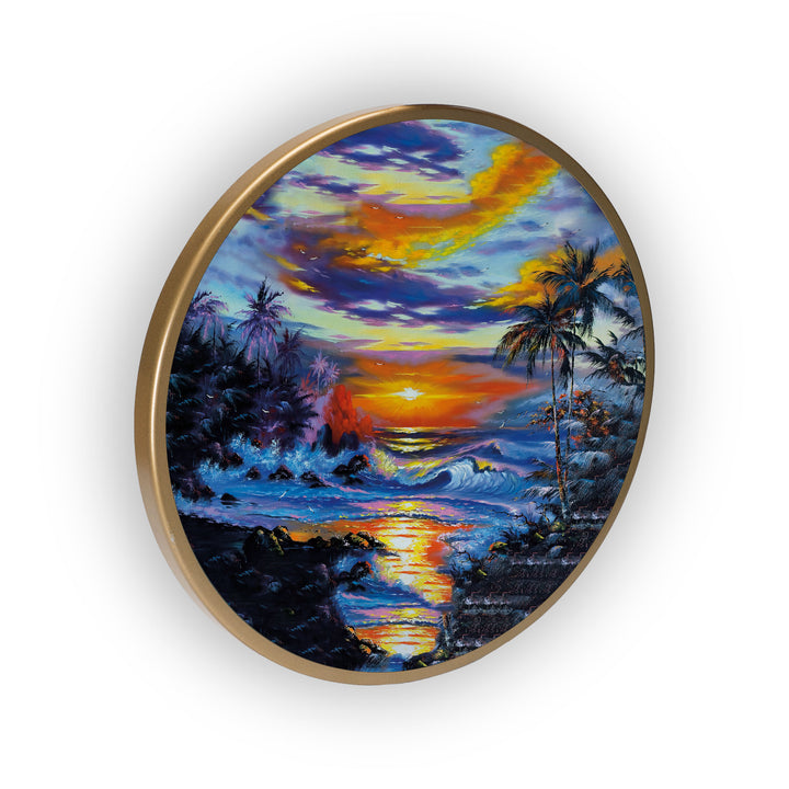 Sunset Scenry Acrylic Art Print with Gold Color Metal Ring