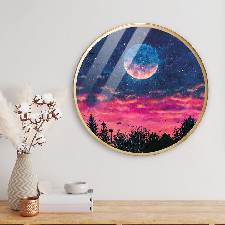 Blue Night Sky Acrylic Art Print with Gold Color Metal Ring