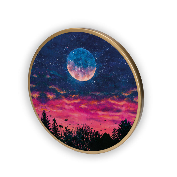 Blue Night Sky Acrylic Art Print with Gold Color Metal Ring