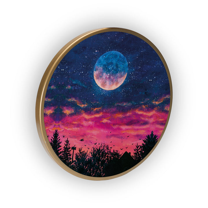 Blue Night Sky Acrylic Art Print with Gold Color Metal Ring