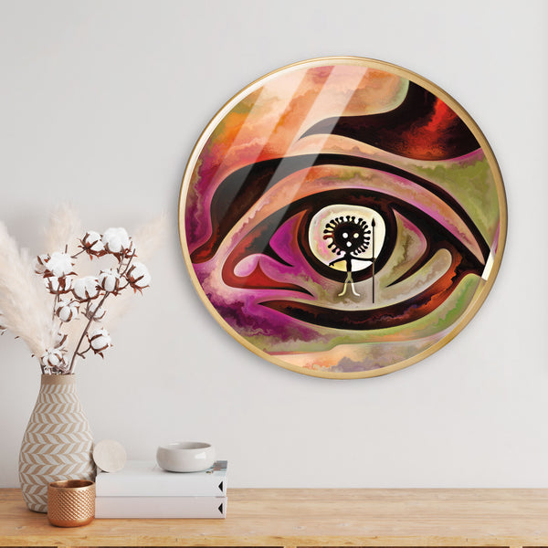 Abstract Eye Acrylic Art Print with Gold Color Metal Ring