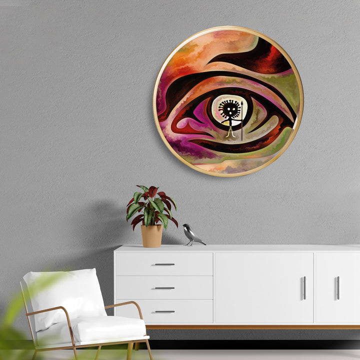 Abstract Eye Acrylic Art Print with Gold Color Metal Ring