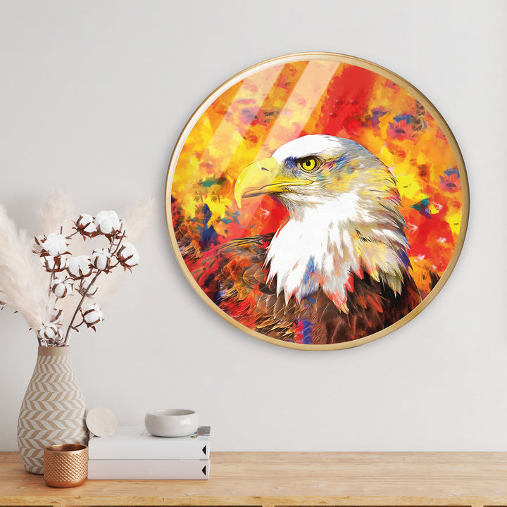 Eagle Eye Acrylic Art Print with Gold Color Metal Ring