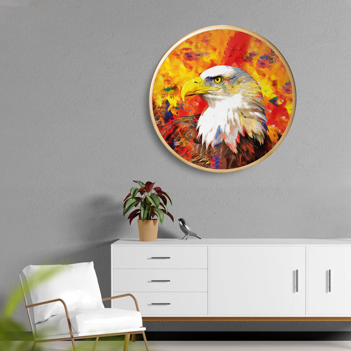 Eagle Eye Acrylic Art Print with Gold Color Metal Ring