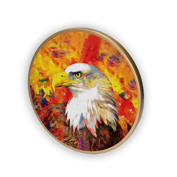 Eagle Eye Acrylic Art Print with Gold Color Metal Ring