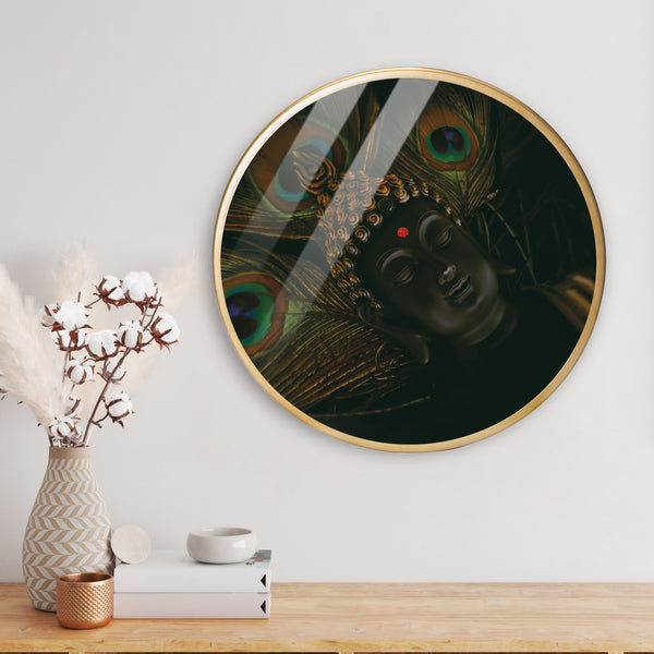 Meditation Buddha Acrylic Art Print with Gold Color Metal Ring