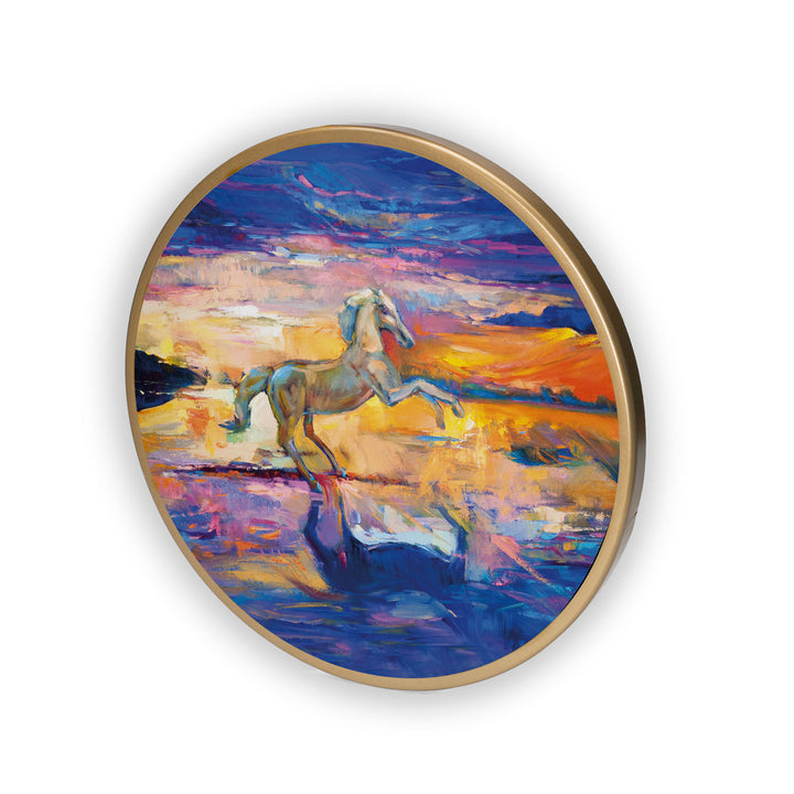 White Hourse Acrylic Art Print with Gold Color Metal Ring