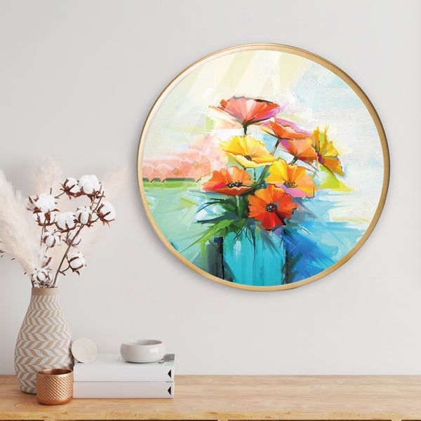 Spring Flower Acrylic Art Print with Gold Color Metal Ring