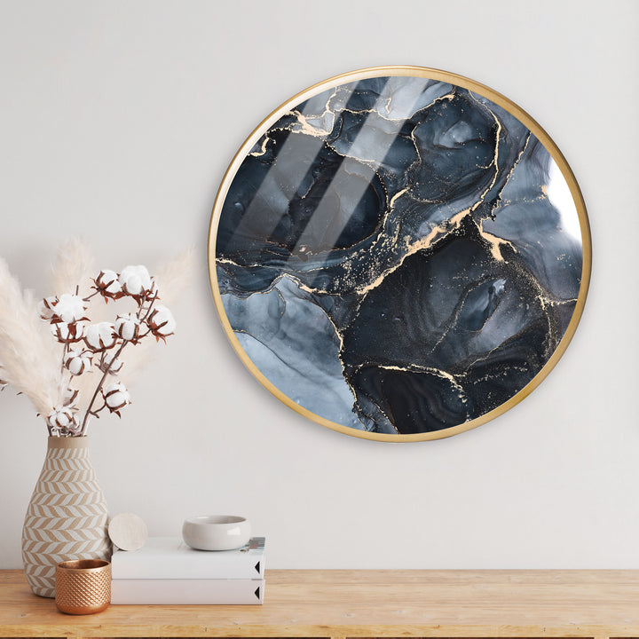 Black Seascape Acrylic Art Print with Gold Color Metal Ring