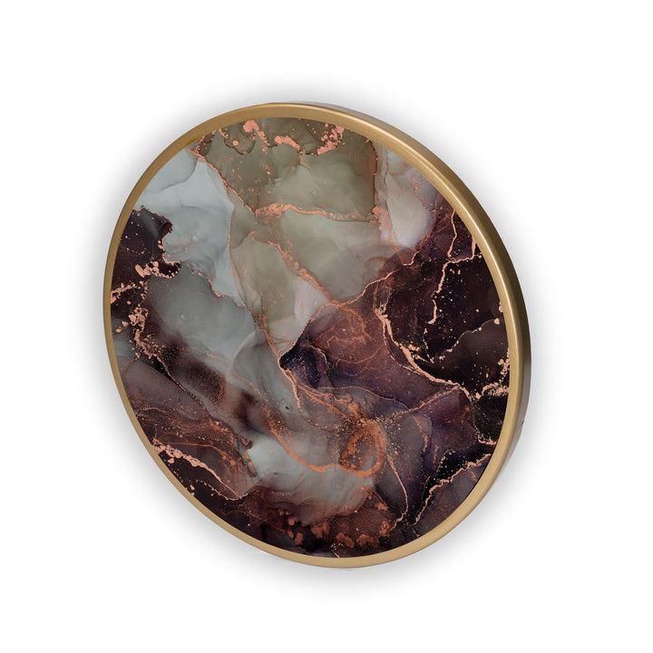 Brown Marble Acrylic Art Print with Gold Color Metal Ring