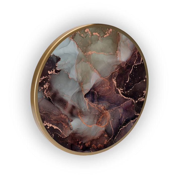 Brown Marble Acrylic Art Print with Gold Color Metal Ring