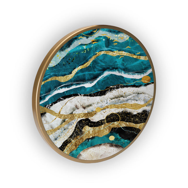 Green Seascape Acrylic Art Print with Gold Color Metal Ring