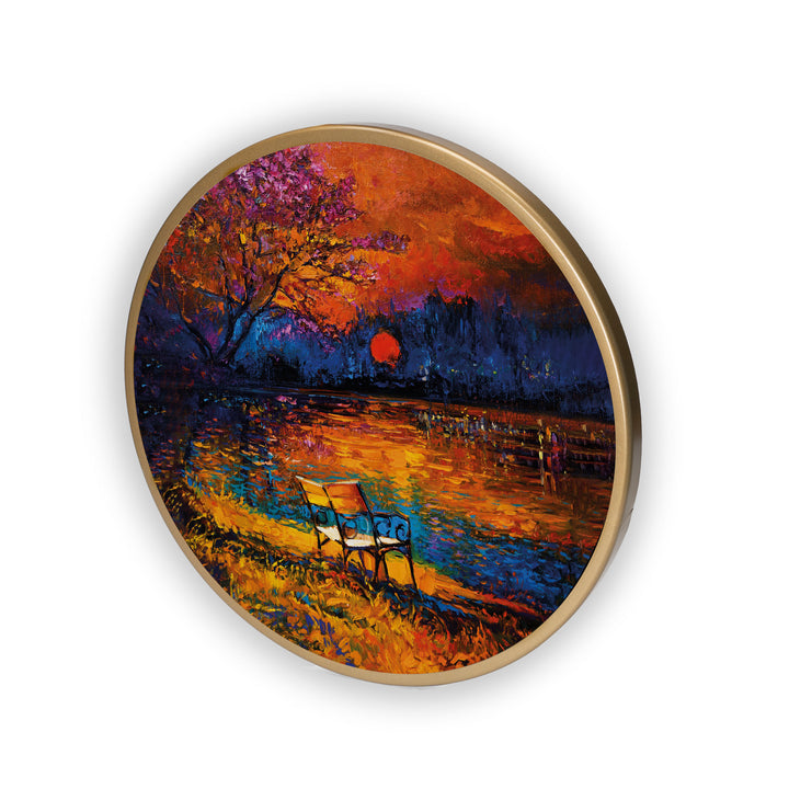 Sunset Evening View Acrylic Art Print with Gold Color Metal Ring