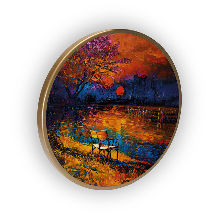 Sunset Evening View Acrylic Art Print with Gold Color Metal Ring