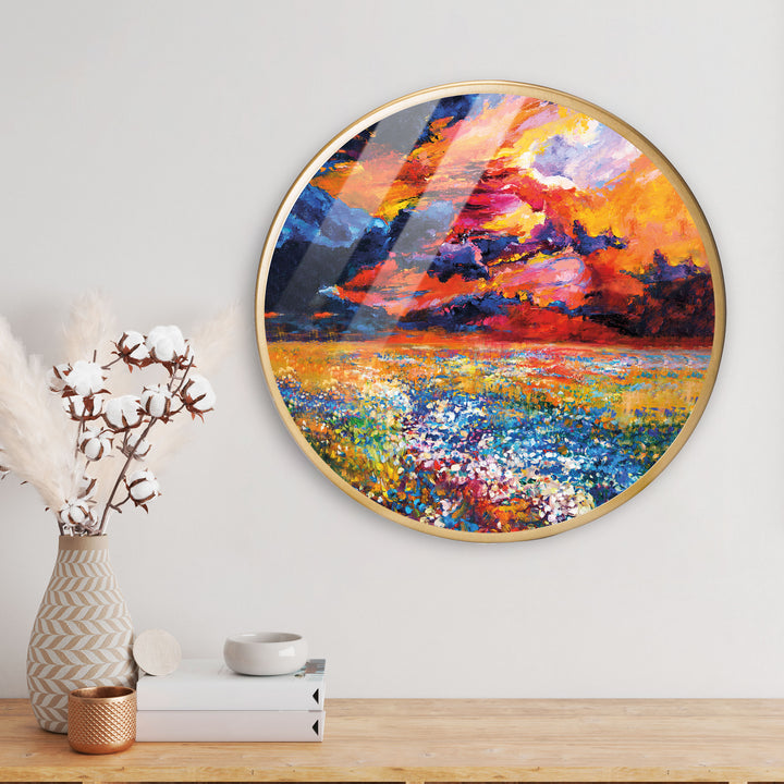 Evening View Art Acrylic Art Print with Gold Color Metal Ring