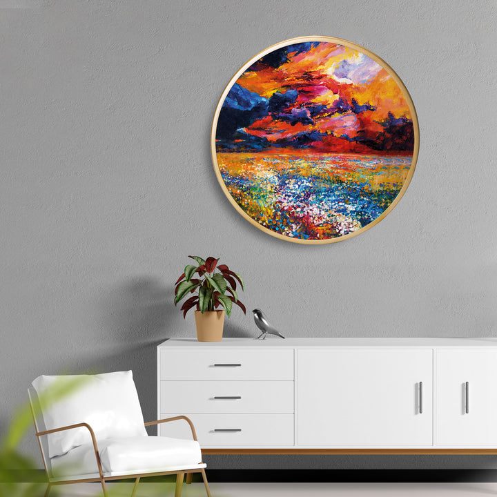 Evening View Art Acrylic Art Print with Gold Color Metal Ring