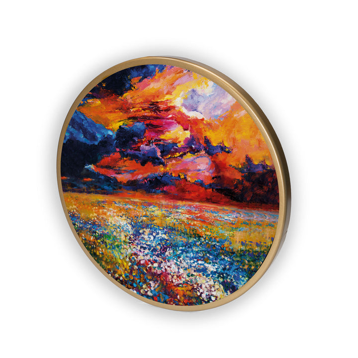 Evening View Art Acrylic Art Print with Gold Color Metal Ring