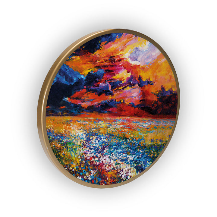 Evening View Art Acrylic Art Print with Gold Color Metal Ring