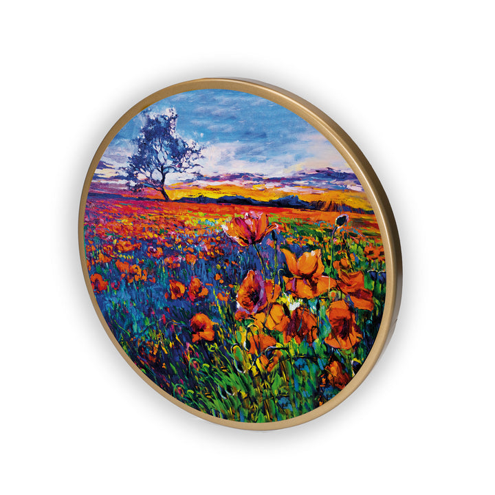 Garden Flower Acrylic Art Print with Gold Color Metal Ring