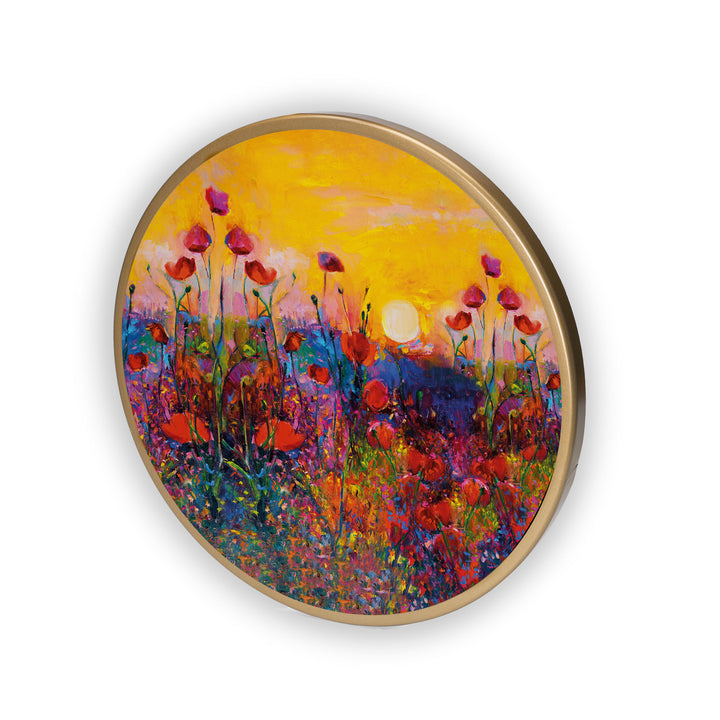 Garden Flower Sunset Acrylic Art Print with Gold Color Metal Ring