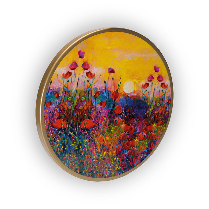 Garden Flower Sunset Acrylic Art Print with Gold Color Metal Ring