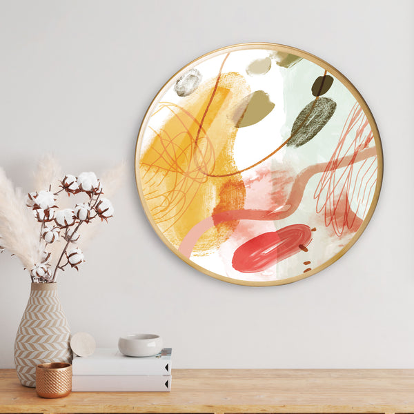 Abstract Drawing Acrylic Art Print with Gold Color Metal Ring