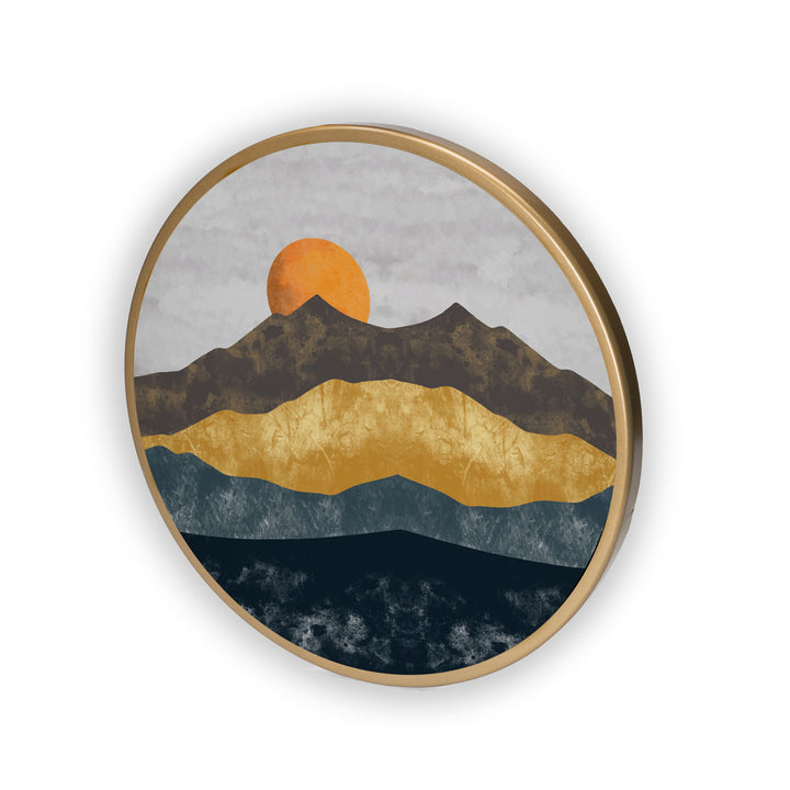 Orange Sun Mount Acrylic Art Print with Gold Color Metal Ring