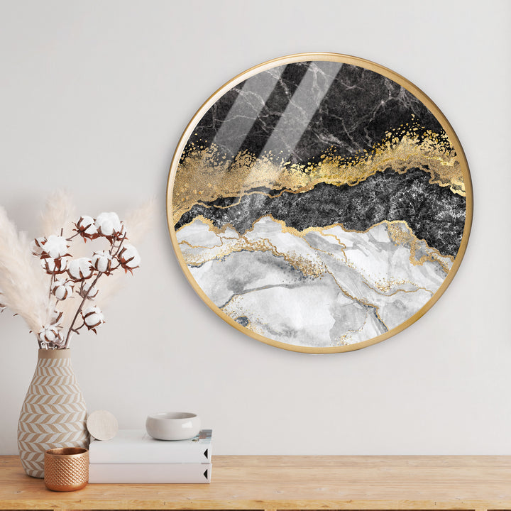 Galaxy Seascape Pattern Acrylic Art Print with Gold Color Metal Ring