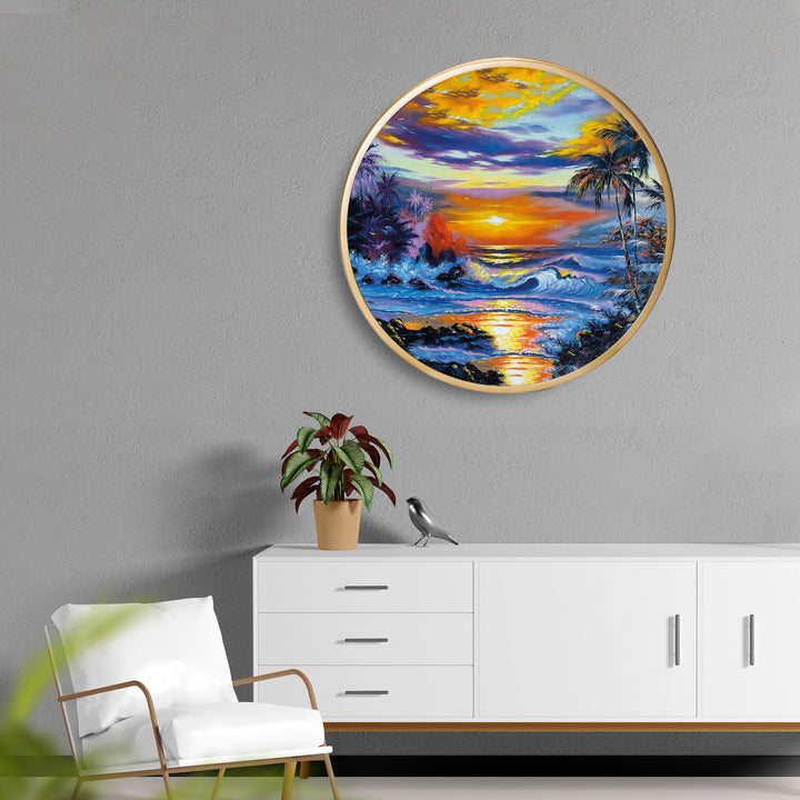 Natural Sunset Acrylic Art Print with Gold Color Metal Ring