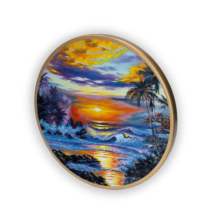 Natural Sunset Acrylic Art Print with Gold Color Metal Ring