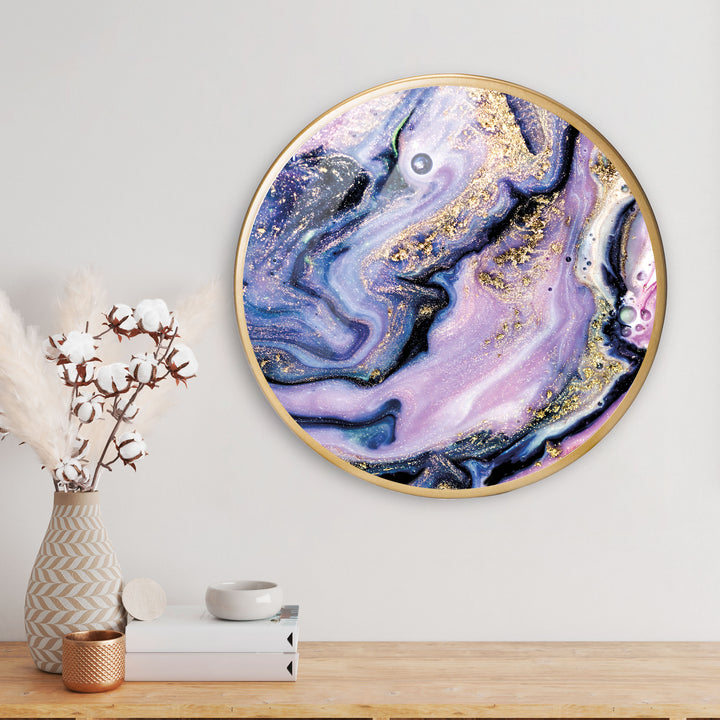 Purple Seascape Pattern Acrylic Art Print with Gold Color Metal Ring