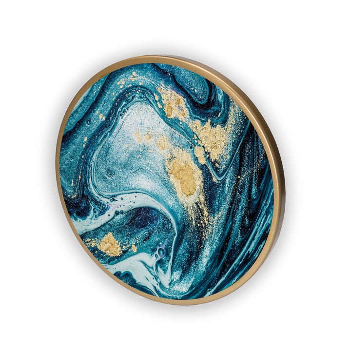 Blue Marbel Seascape Art Acrylic Art Print with Gold Color Metal Ring