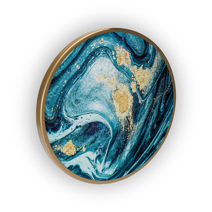 Blue Marbel Seascape Art Acrylic Art Print with Gold Color Metal Ring