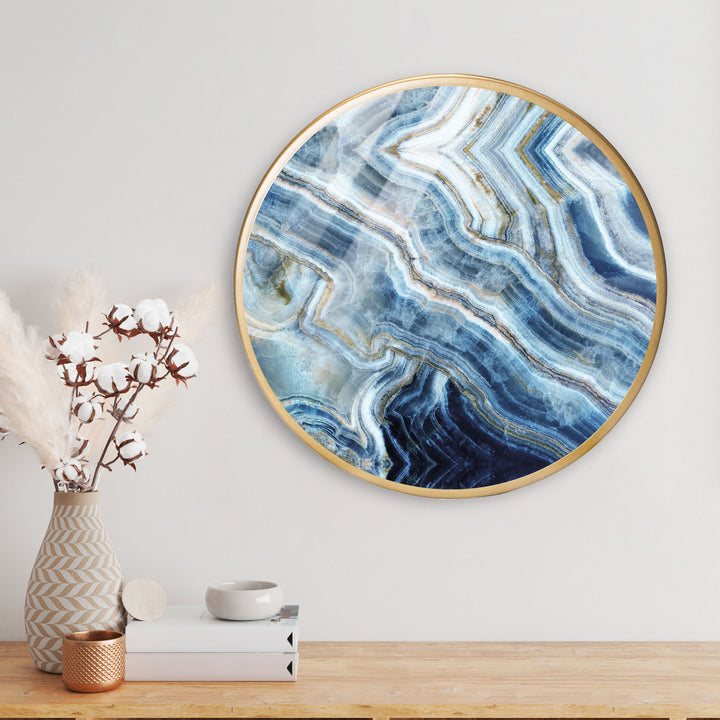 White Seascape Pattern Acrylic Art Print with Gold Color Metal Ring