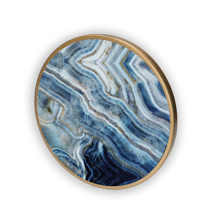 White Seascape Pattern Acrylic Art Print with Gold Color Metal Ring