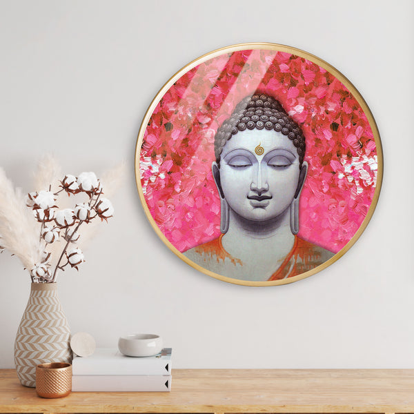 Meditation Bhuddha Acrylic Art Print with Gold Color Metal Ring