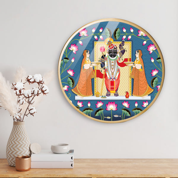 Lord Shreenathji Acrylic Art Print with Gold Color Metal Ring