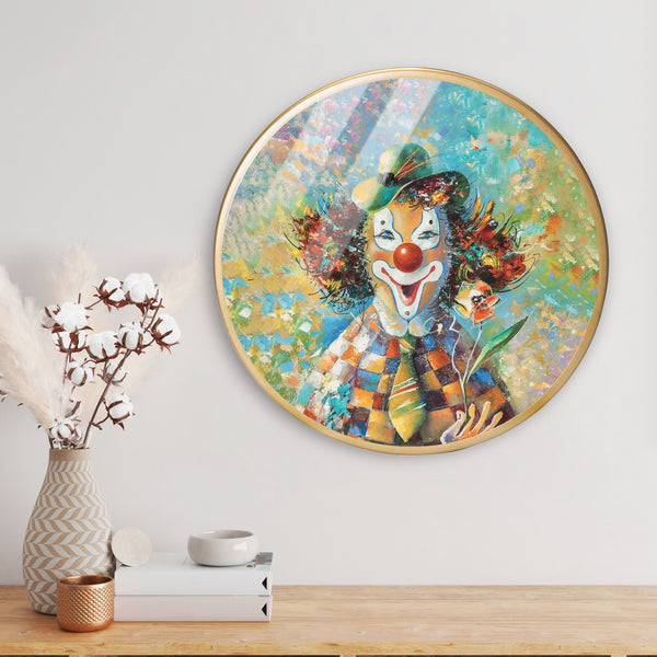 Smiling Joker Acrylic Art Print with Gold Color Metal Ring